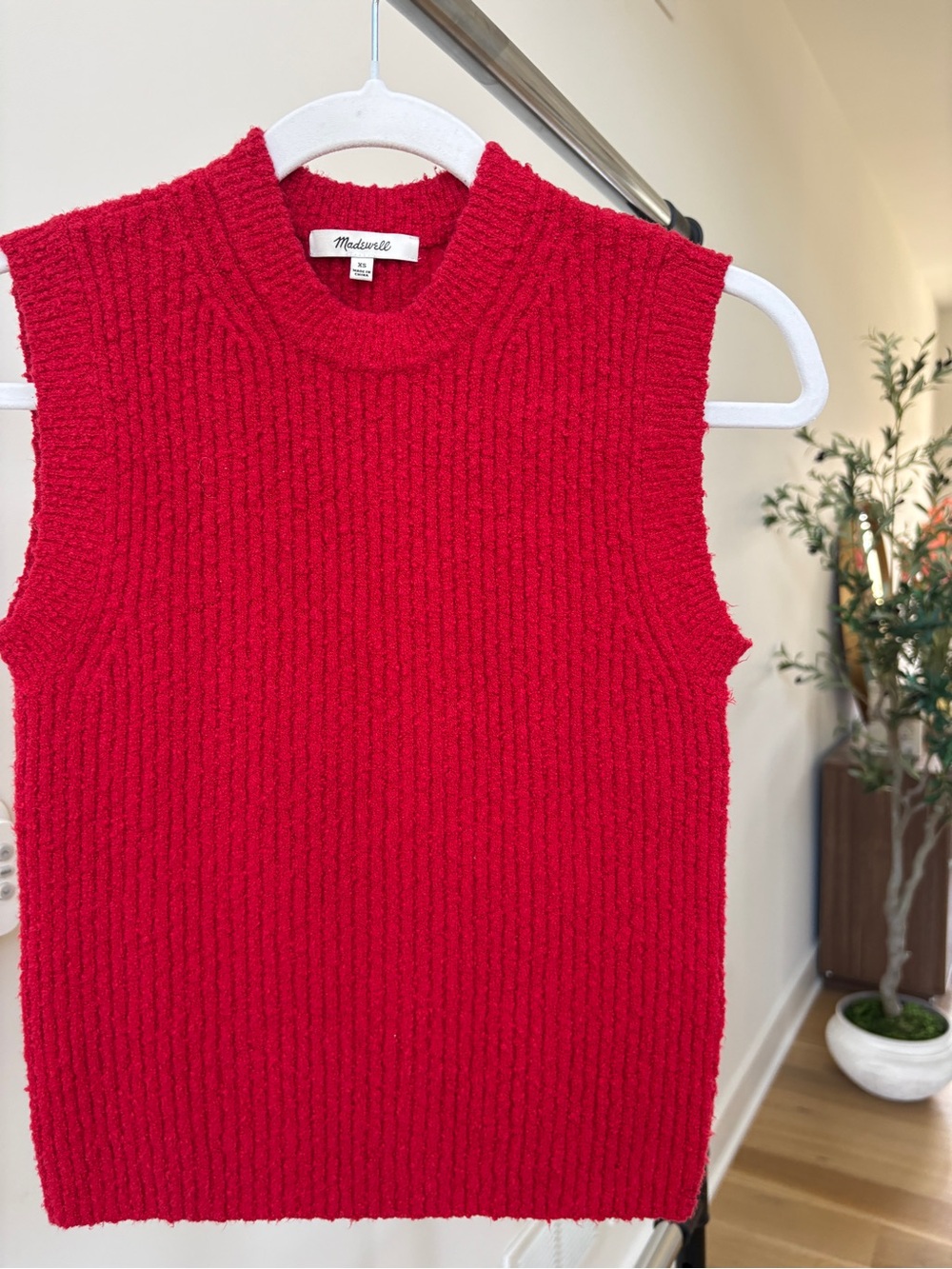 Madewell Bright Red Ribbed Knit Sleeveless Top